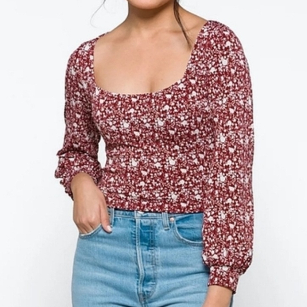 Lush Red Floral Blouse (L)